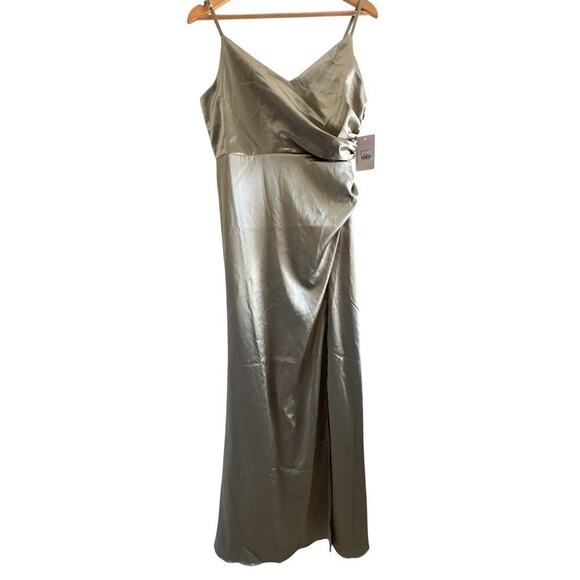 Birdy Grey New Catherine Shiny Satin Moss Green Large Dress - Picture 2 of 16
